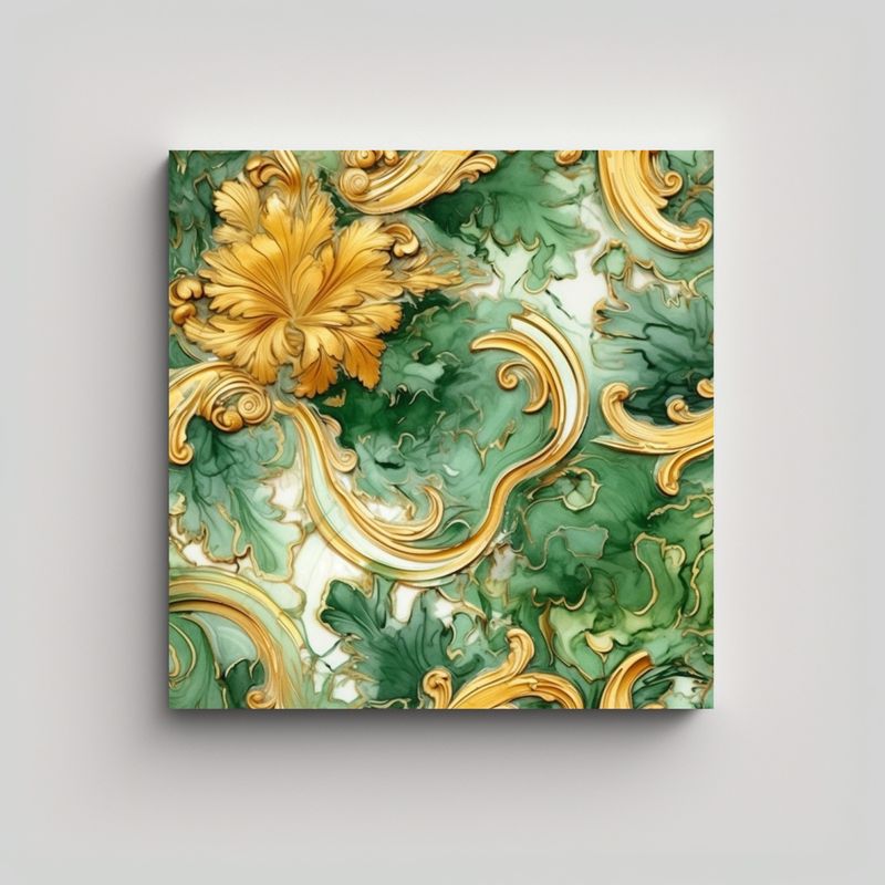 GENERICO - Pintura De Azulejo Verde Y Dorado Estilo 50x50 Cm