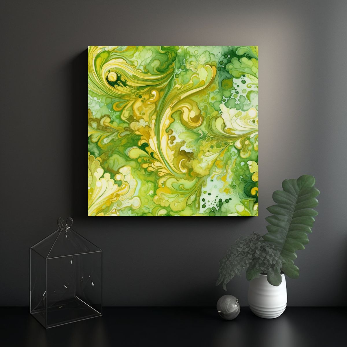 GENERICO - Cuadro Grande En Acuarela Para Sala En Verde Lima 70x70 Cm