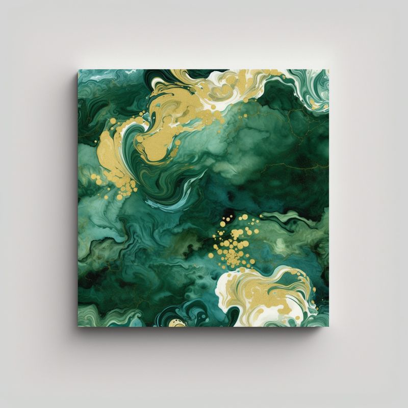 GENERICO - Tela Bastidor Impreso Verde Y Dorado Estilo 50x50 Cm