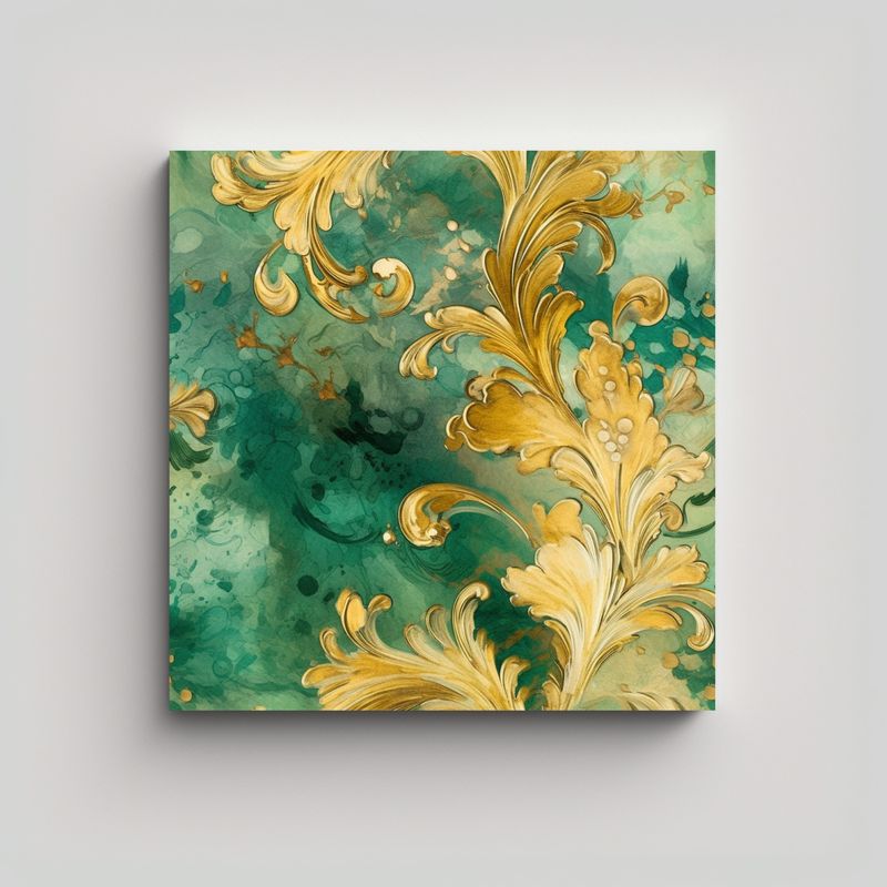 GENERICO - Pintura Verde Y Dorada Estilo Decorativo Rico En 90x90 Cm