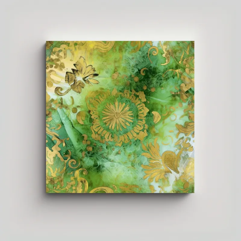 GENERICO - Pintura En Azulejo Verde Lima Y Dorado Estilo 80x80 Cm
