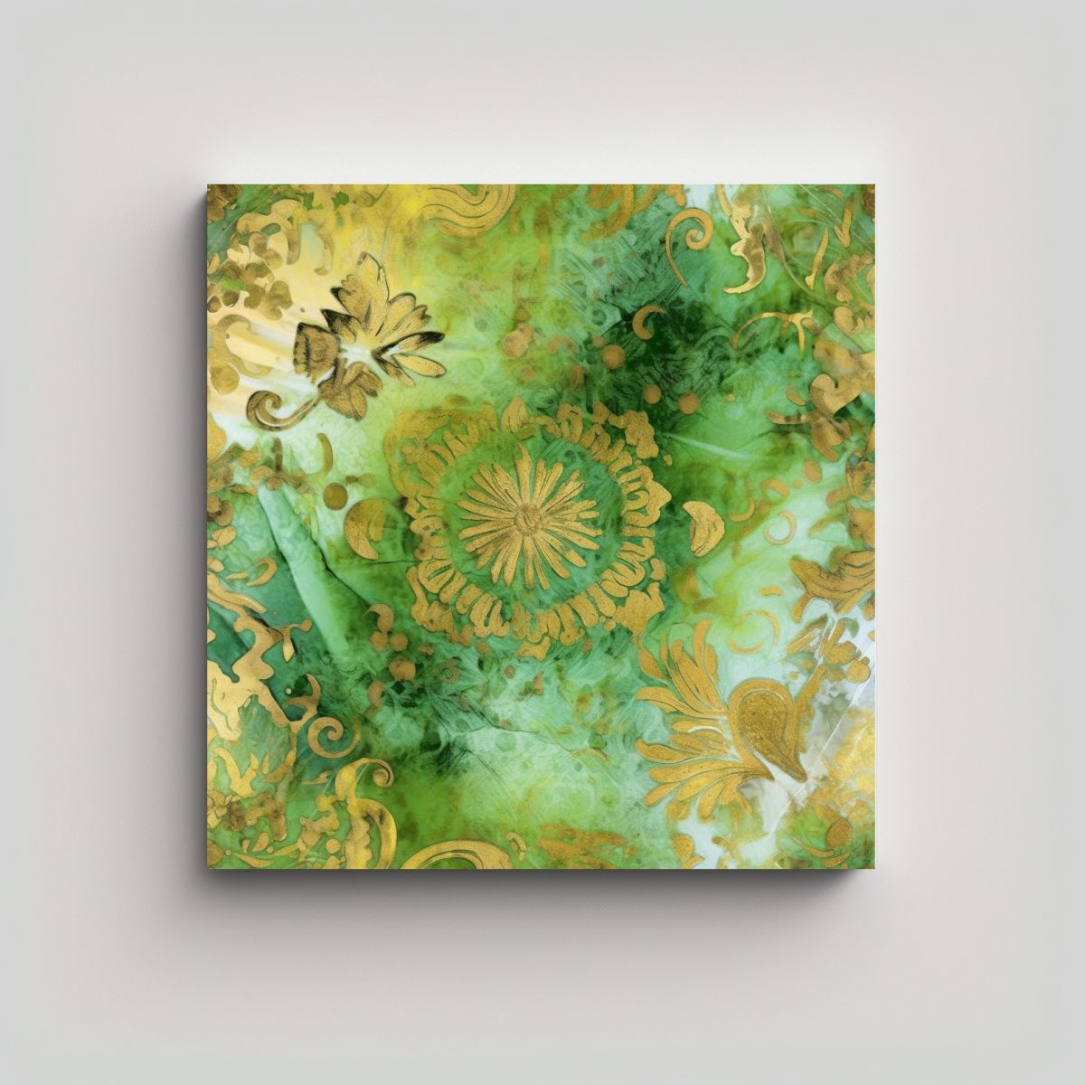 GENERICO - Pintura En Azulejo Verde Lima Y Dorado Estilo 50x50 Cm