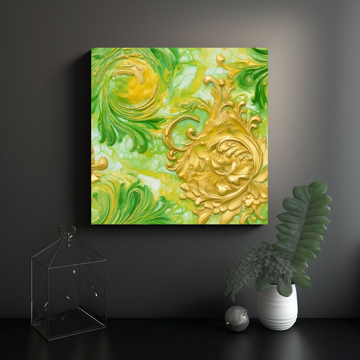 GENERICO - Lienzo Tela Abstracción Detalle Pintura Verde 60x60 Cm