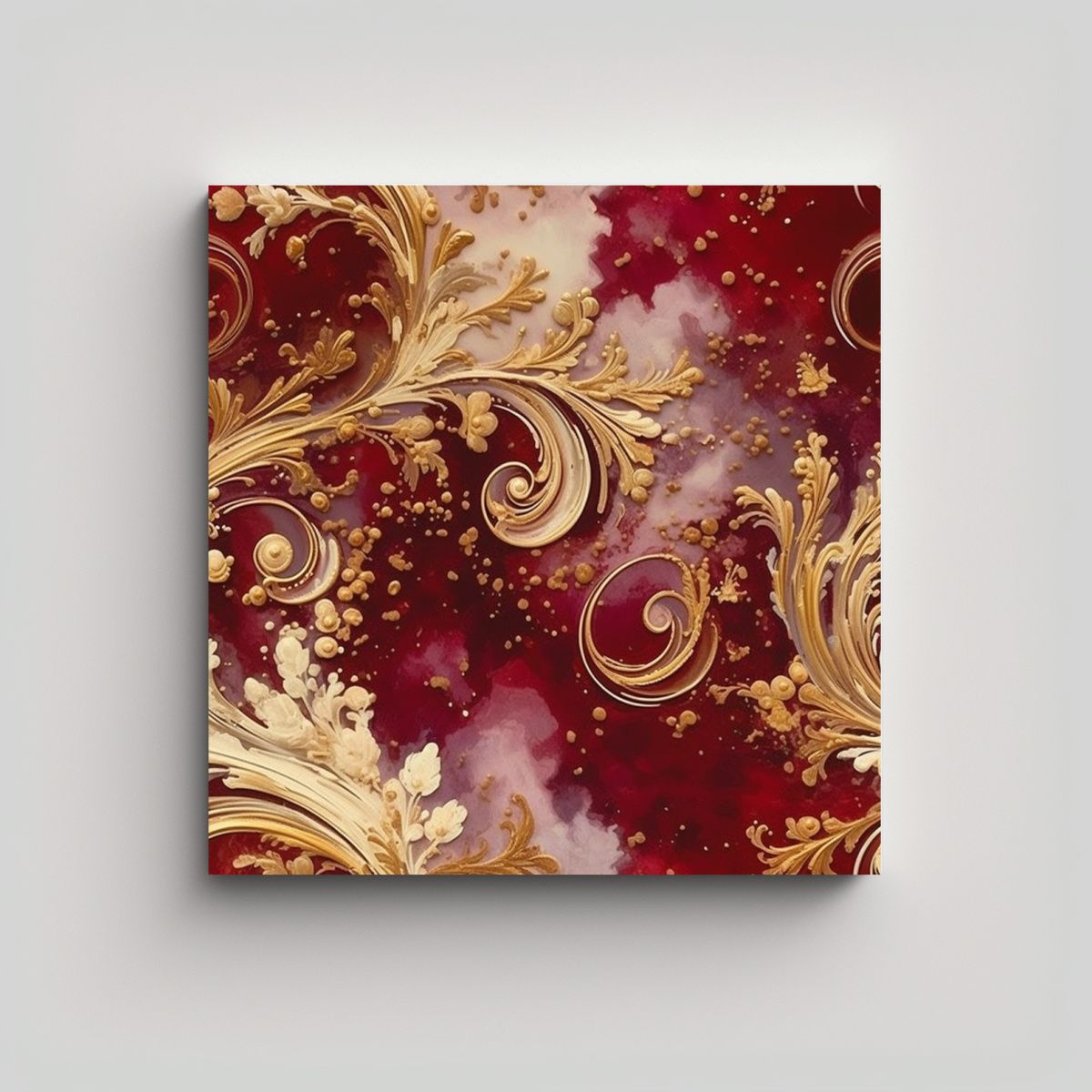 GENERICO - Cuadro Lienzo Maroon Y Oro Para Decoración 60x60 Cm