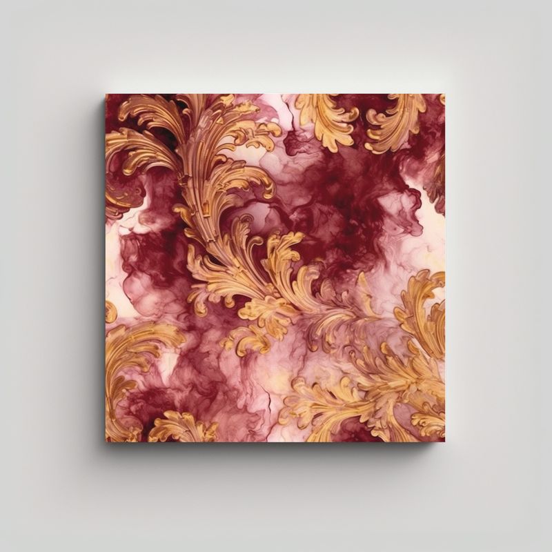 GENERICO - Cuadro Tela En Bastidor Maroon Y Oro Estilo 70x70 Cm