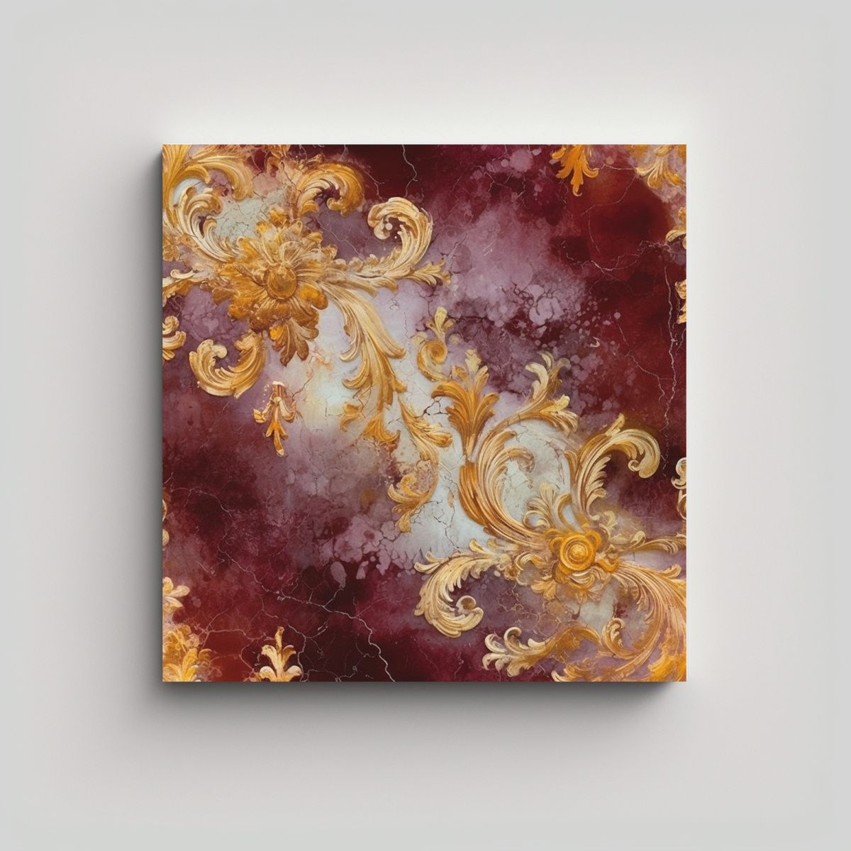 GENERICO - Pintura Lienzo Tela Granate Y Oro Estilo De 90x90 Cm