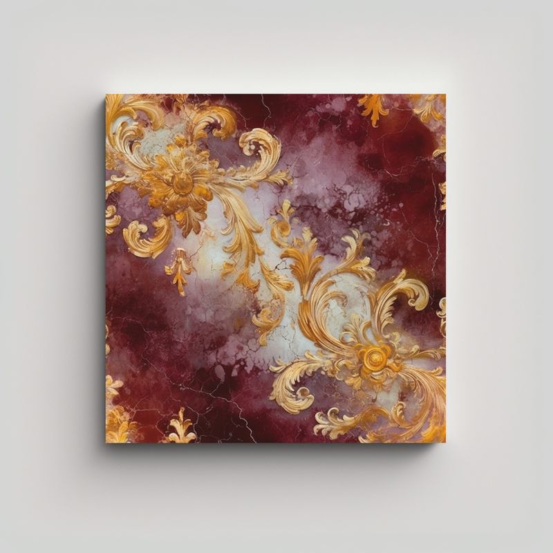 GENERICO - Pintura Lienzo Tela Granate Y Oro Estilo De 90x90 Cm