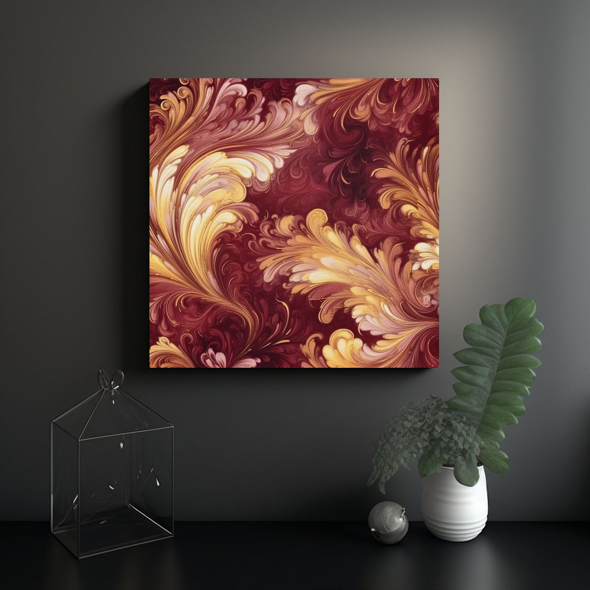 GENERICO - Pintura En Azulejo Marón Y Dorado Estilo 80x80 Cm