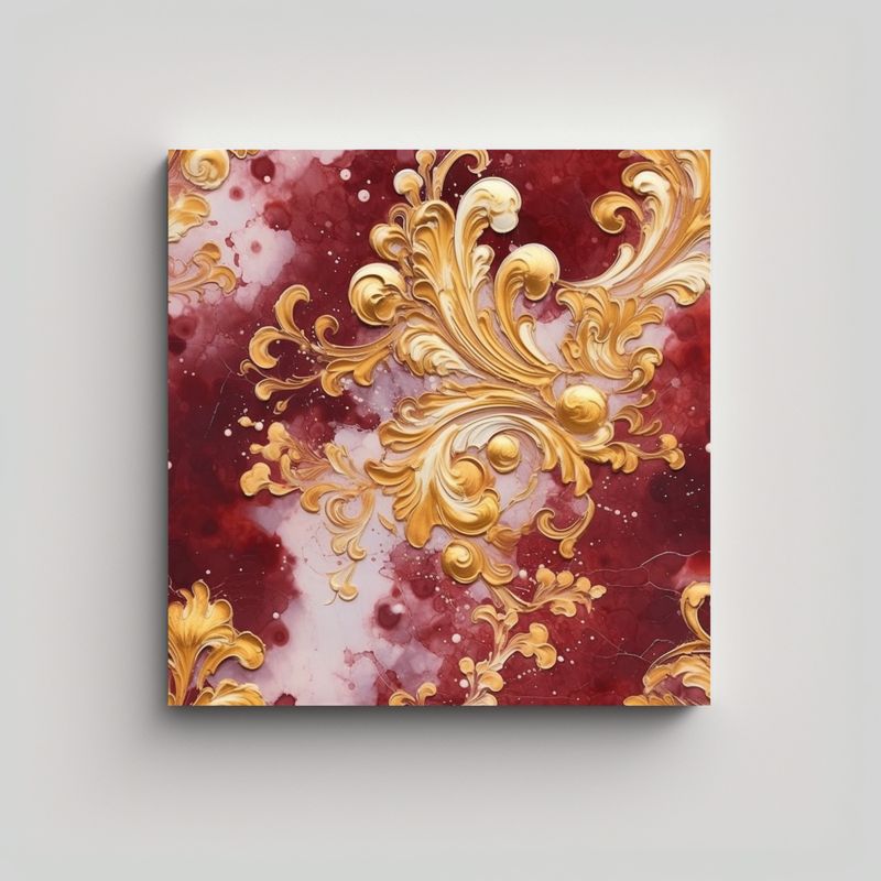 GENERICO - Cuadro Pared Maroon Oro Adorno Azulejo Estilo Rico 50x50 Cm