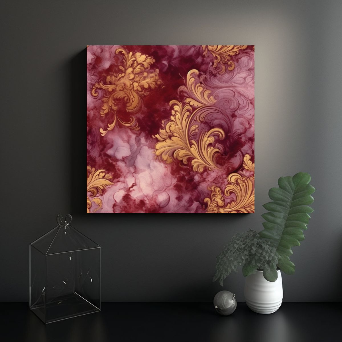 GENERICO - Pintura Estrellada Granate Y Dorada En Azulejo 50x50 Cm