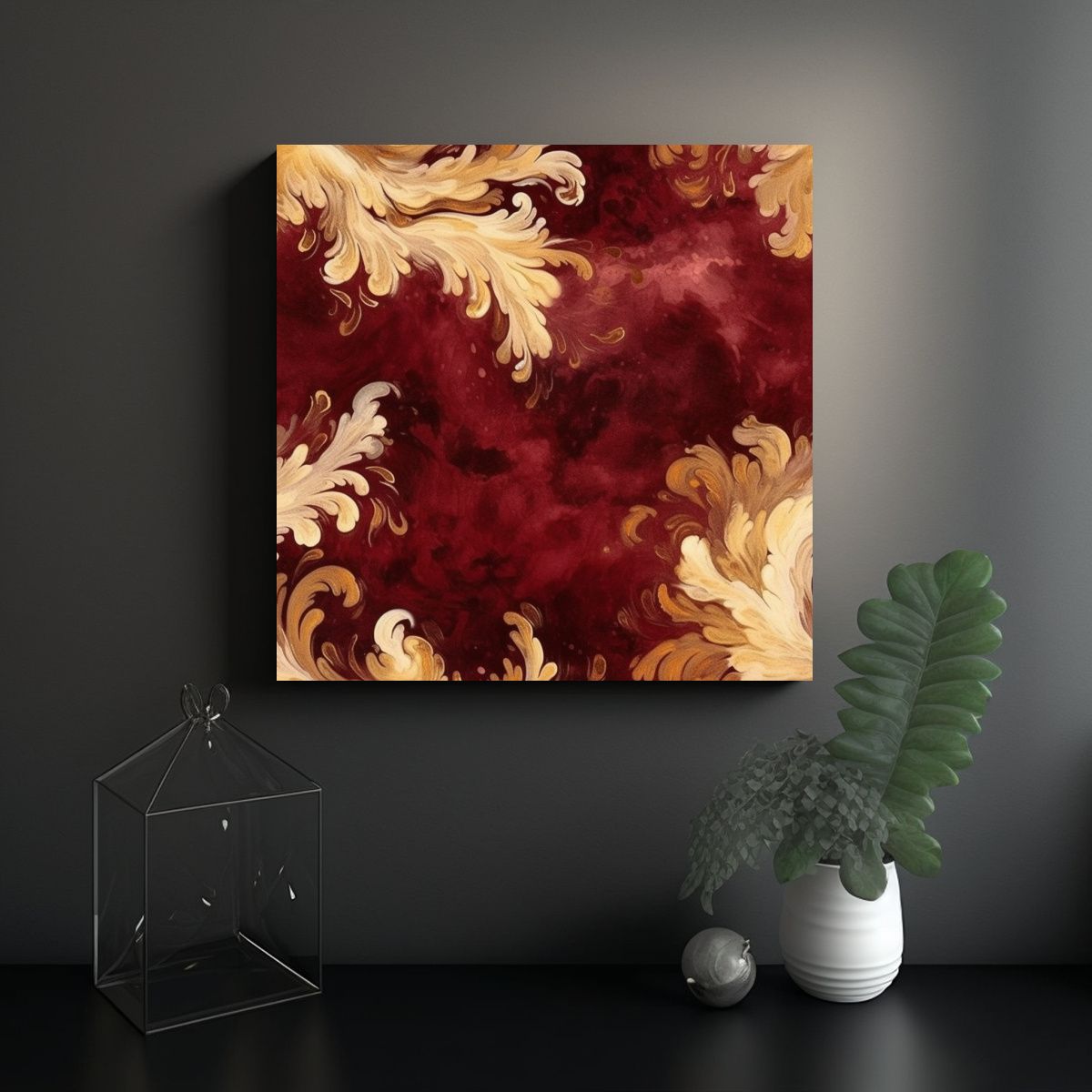 GENERICO - Pintura De Azulejos Granate Y Dorada Estilo 50x50 Cm