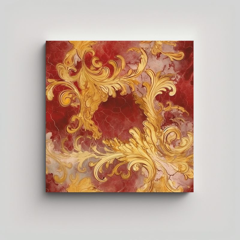 GENERICO - Cuadro Granate Y Dorado Estilo Refinado Para 50x50 Cm