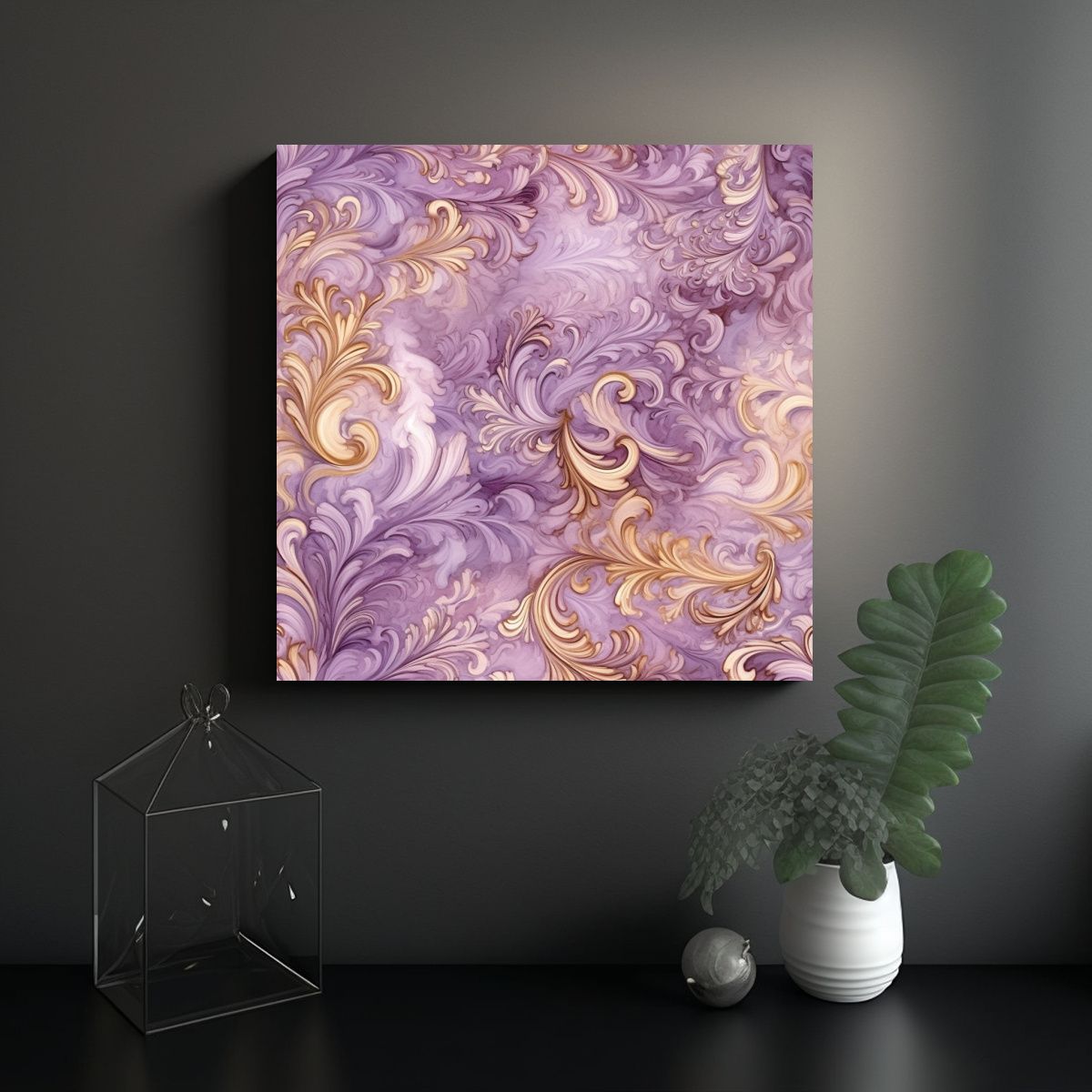 GENERICO - Cuadro Tonos Mauve Y Oro En Azulejo Estilo Rica 90x90 Cm