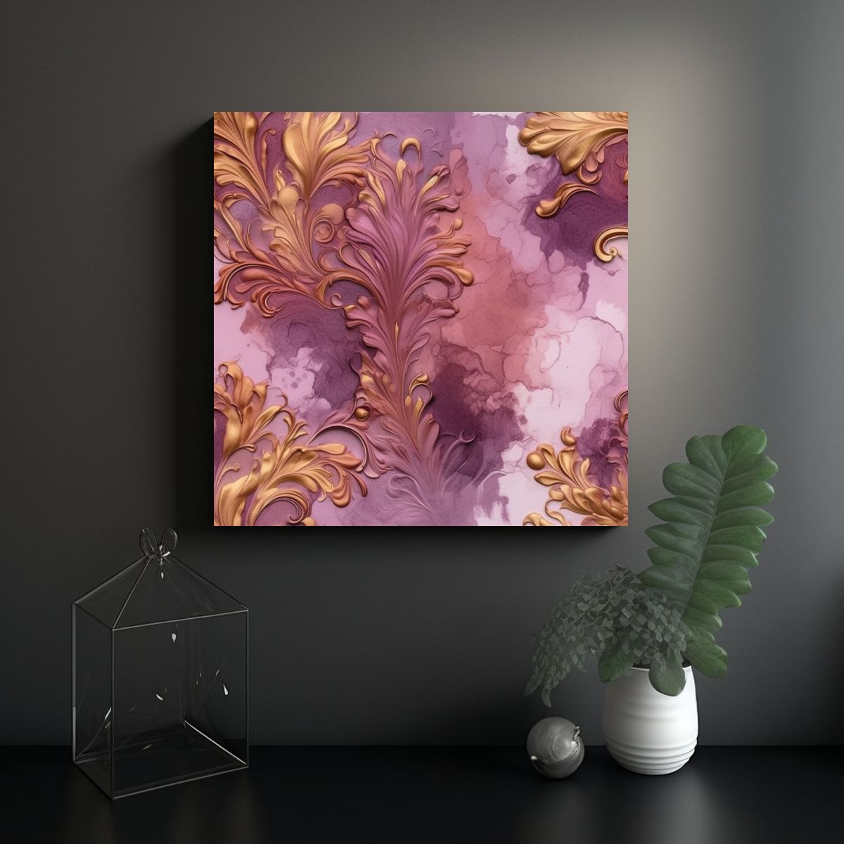 GENERICO - Cuadro Lienzo Tela Mauve Y Oro Protagonismo 50x50 Cm