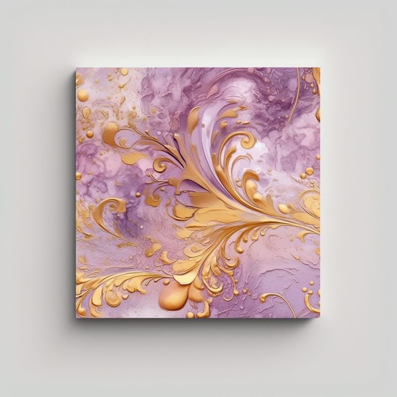 GENERICO - Pintura Grande Morada Y Dorada En Azulejo Estilo 70x70 Cm