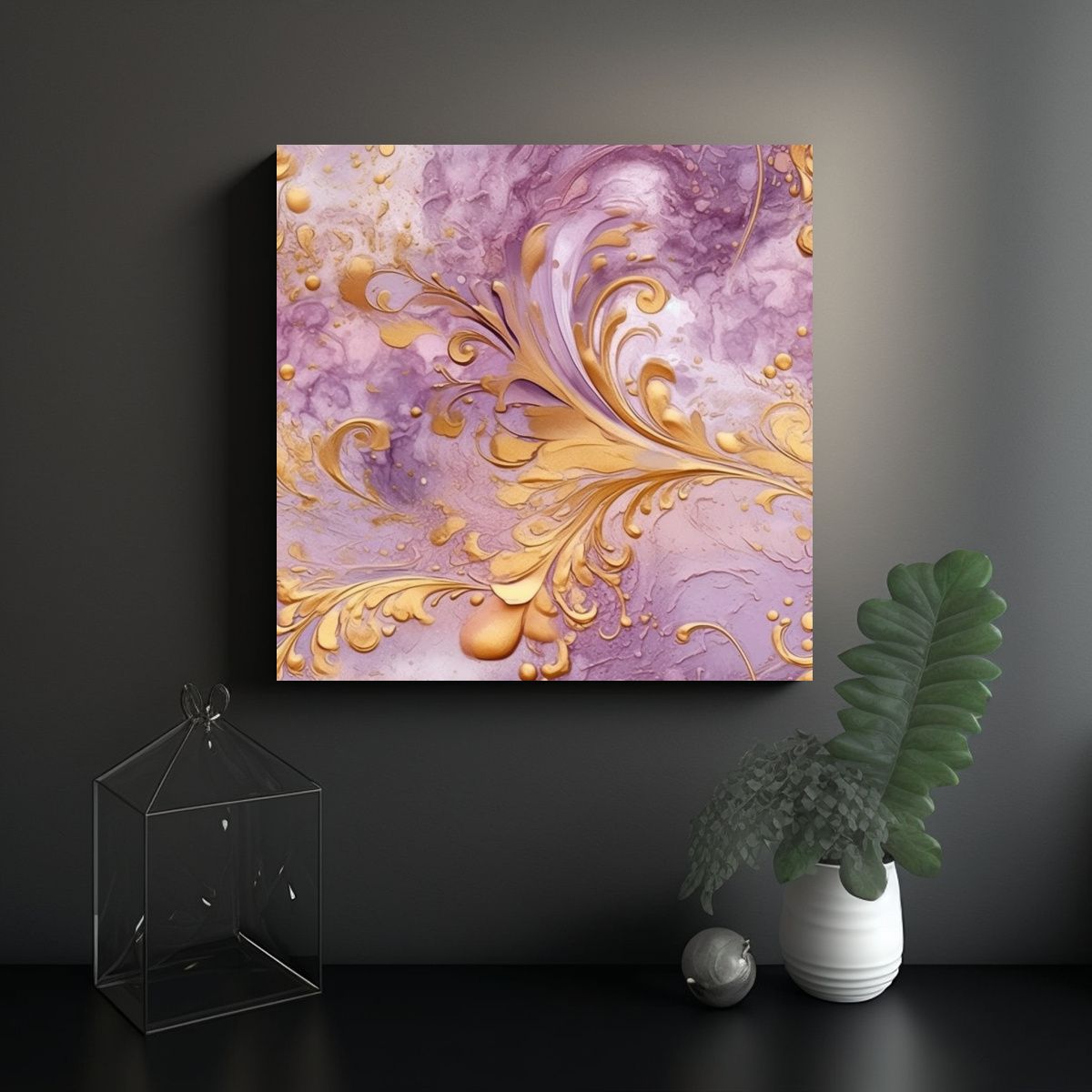 GENERICO - Pintura Grande Morada Y Dorada En Azulejo Estilo 70x70 Cm