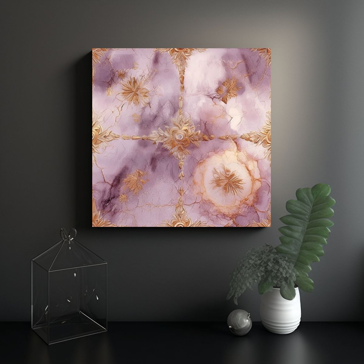GENERICO - Cuadro Decorativo Estilo Pintura Mauve Y Oro En 70x70 Cm