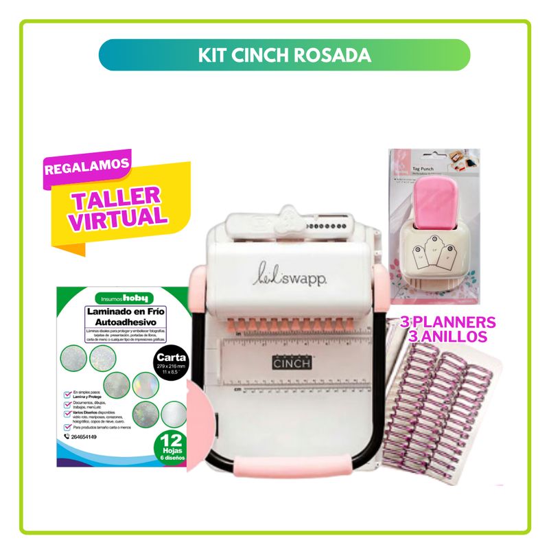 AMERICAN CRAFTS - Encuadernadora Cinch Rosada + insumos SK120