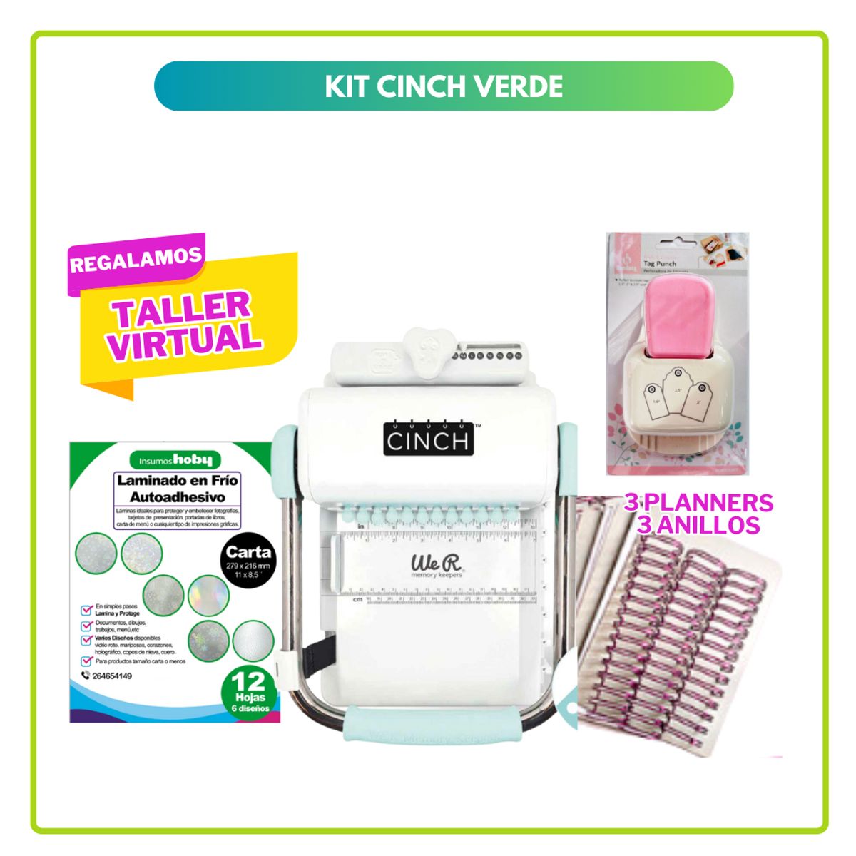 AMERICAN CRAFTS - Encuadernadora Cinch Verde + insumos SK121
