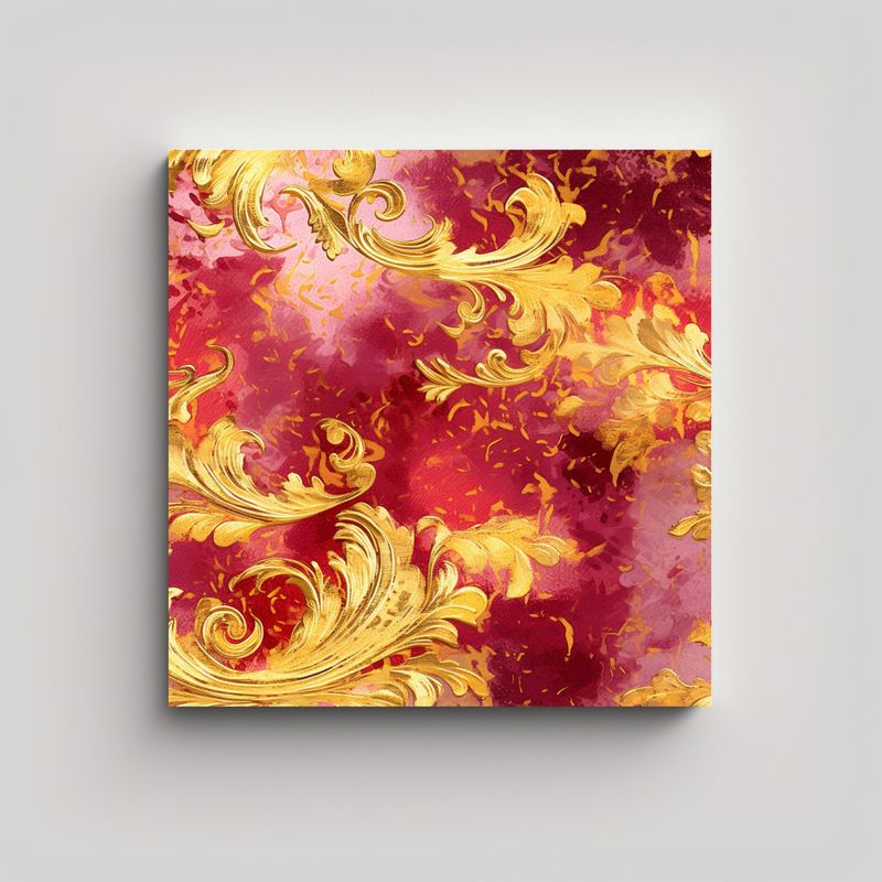 GENERICO - Pintura Abstracta De Rubí Y Oro Estilo Innovador 70x70 Cm
