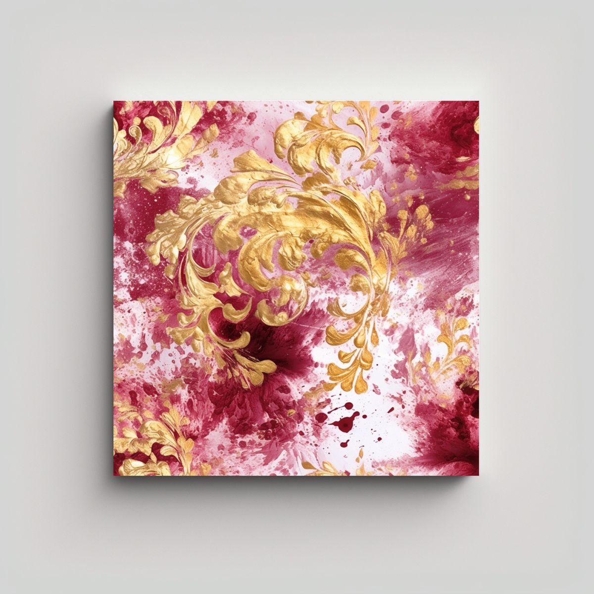 GENERICO - Pintura Abstracta De Rubí Y Oro En Estilo 50x50 Cm