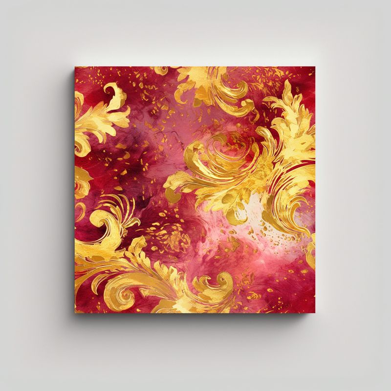GENERICO - Cuadro Abstracto Con Patrón De Rubí Y Oro 80x80 Cm