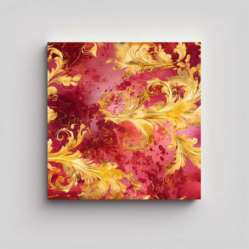 GENERICO - Cuadro Abstracto De Patrón De Rubí Y Oro Estilo 50x50 Cm