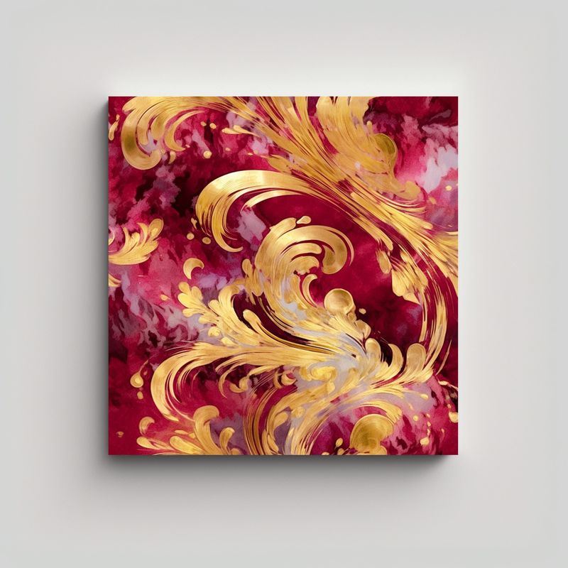 GENERICO - Cuadro Baño Abstracto Rubí Y Oro, Estilo 90x90 Cm
