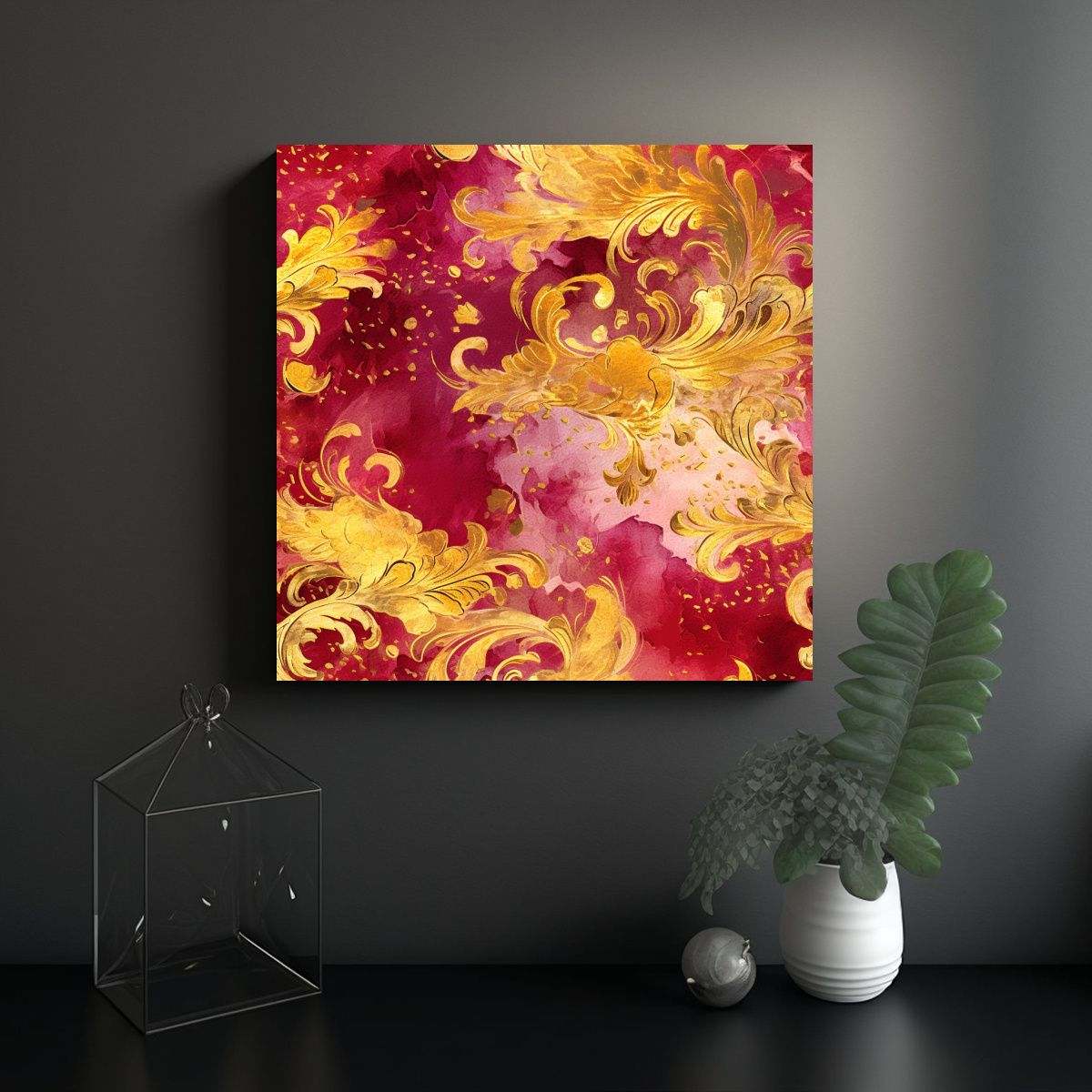 GENERICO - Pintura Abstracta Luminosa De Patrón En Oro Y 90x90 Cm