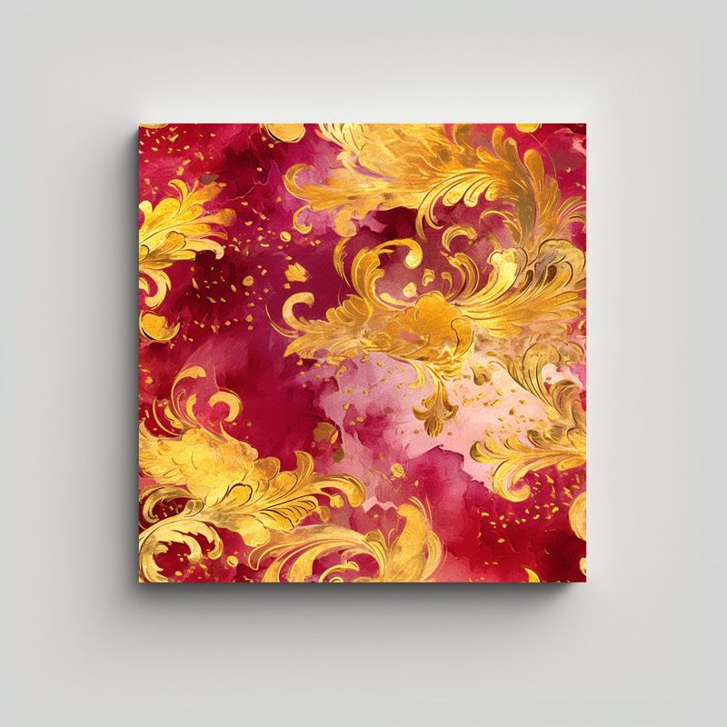 GENERICO - Pintura Abstracta Luminosa De Patrón En Oro Y 50x50 Cm