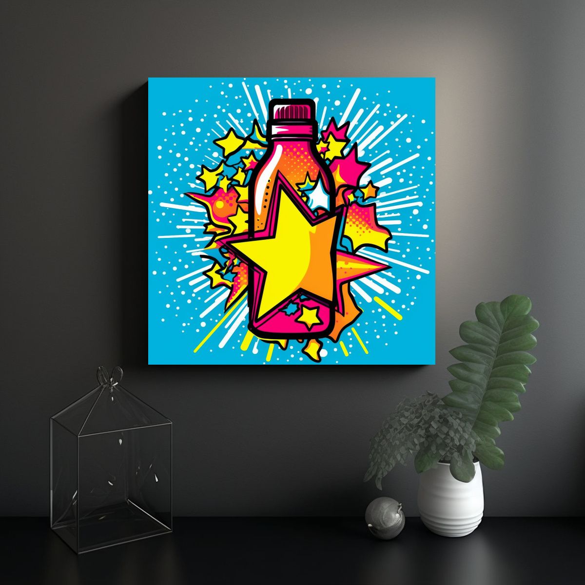 GENERICO - Pintura Botella Agua Estilo Pop Art: Composición 50x50 Cm