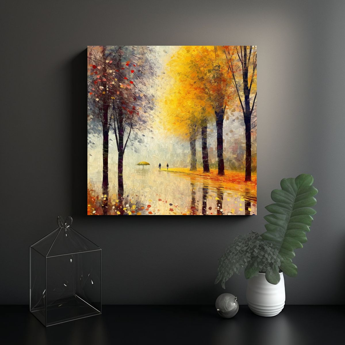 GENERICO - Paisaje Otoñal Lluvioso Con Paleta De Colores, 60x60 Cm