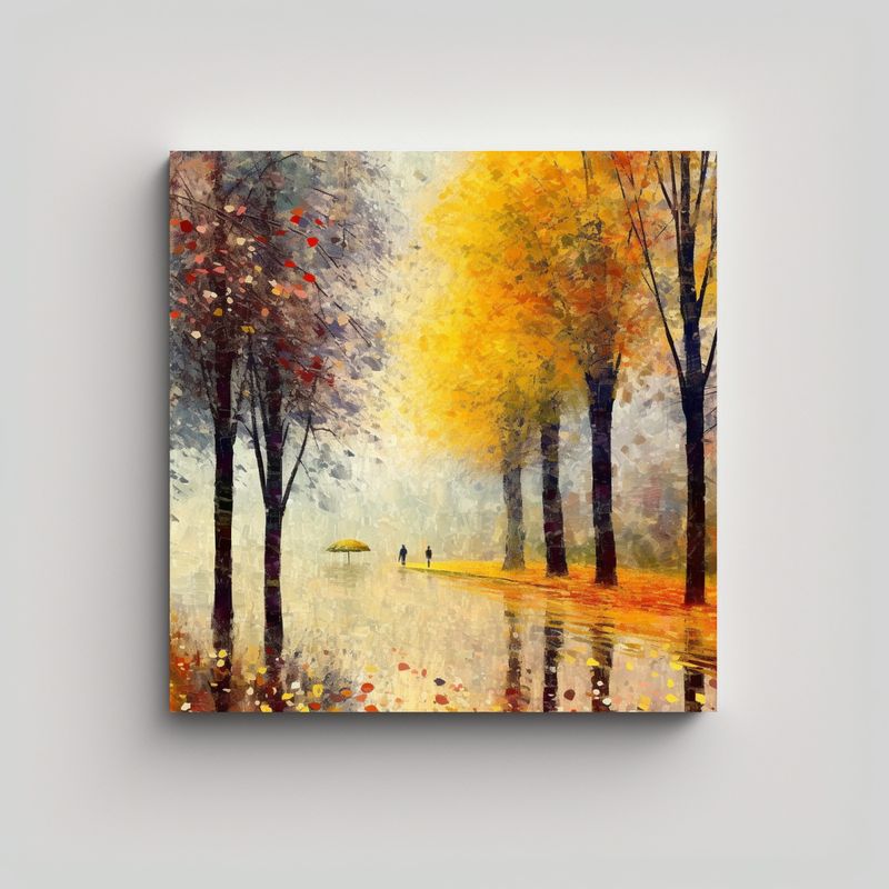GENERICO - Paisaje Otoñal Lluvioso Con Paleta De Colores, 80x80 Cm