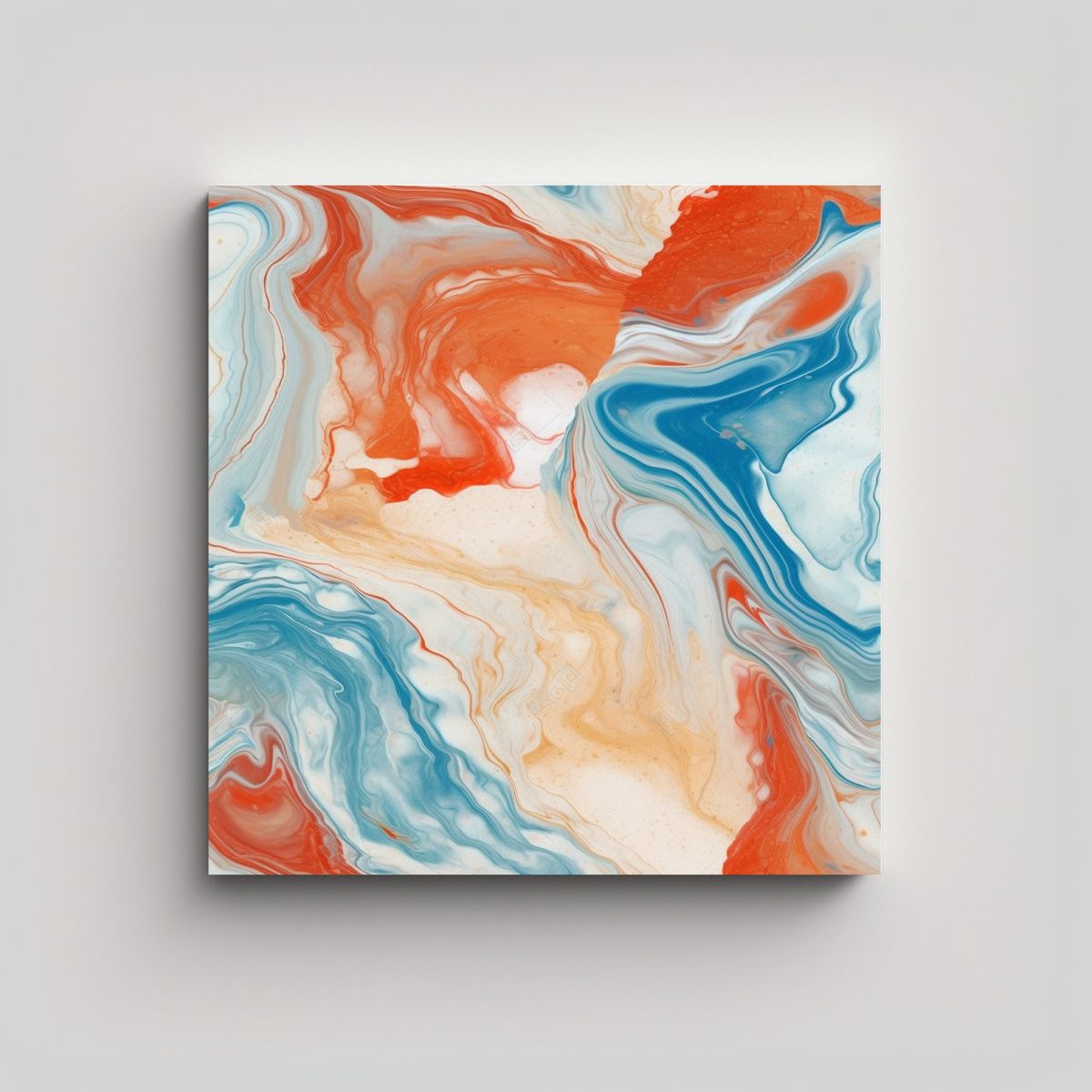 GENERICO - Cuadro Artístico Mármol Azul Y Naranja Con 60x60 Cm