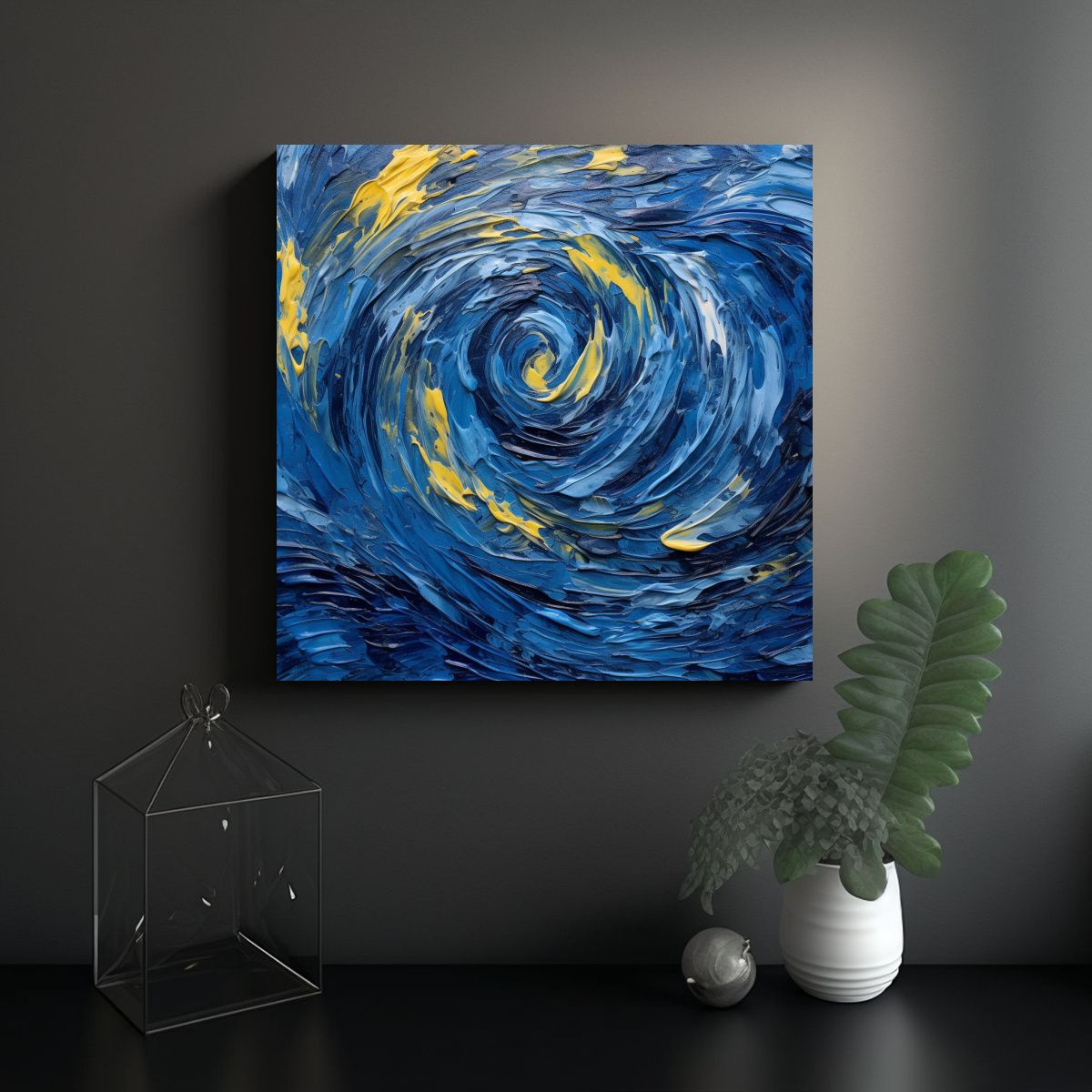 GENERICO - Cuadro Abstracto Moderno Estilo Van Gogh Sobre 90x90 Cm