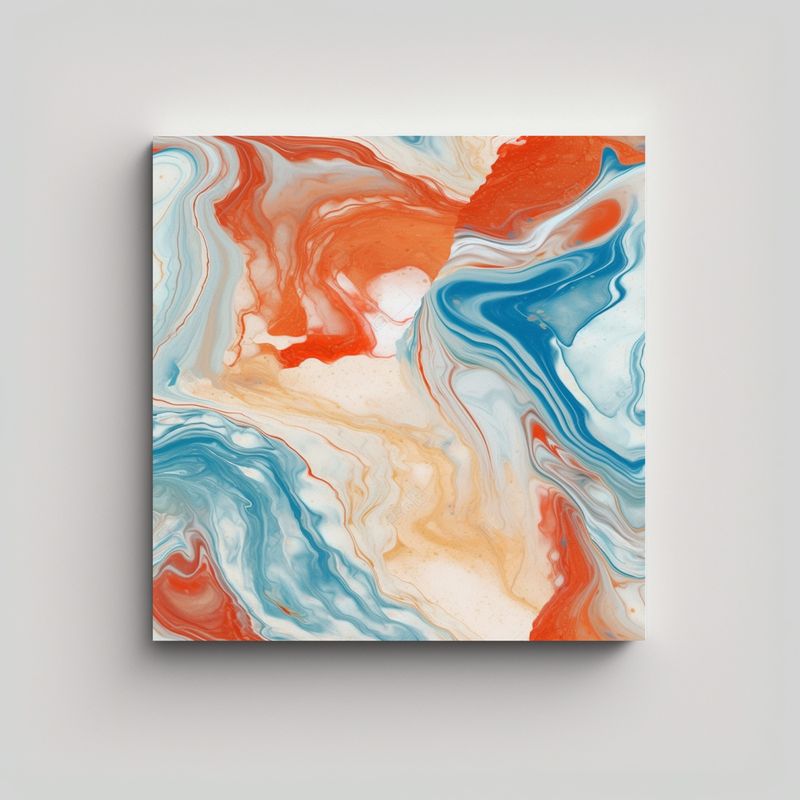 GENERICO - Cuadro Artístico Mármol Azul Y Naranja Con 50x50 Cm