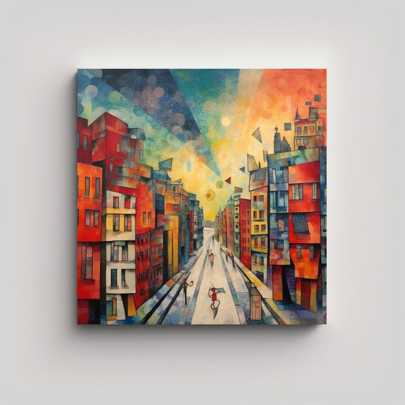 GENERICO - Cuadro Lienzo Forma Minimalista Paisaje Urbano Al 80x80 Cm