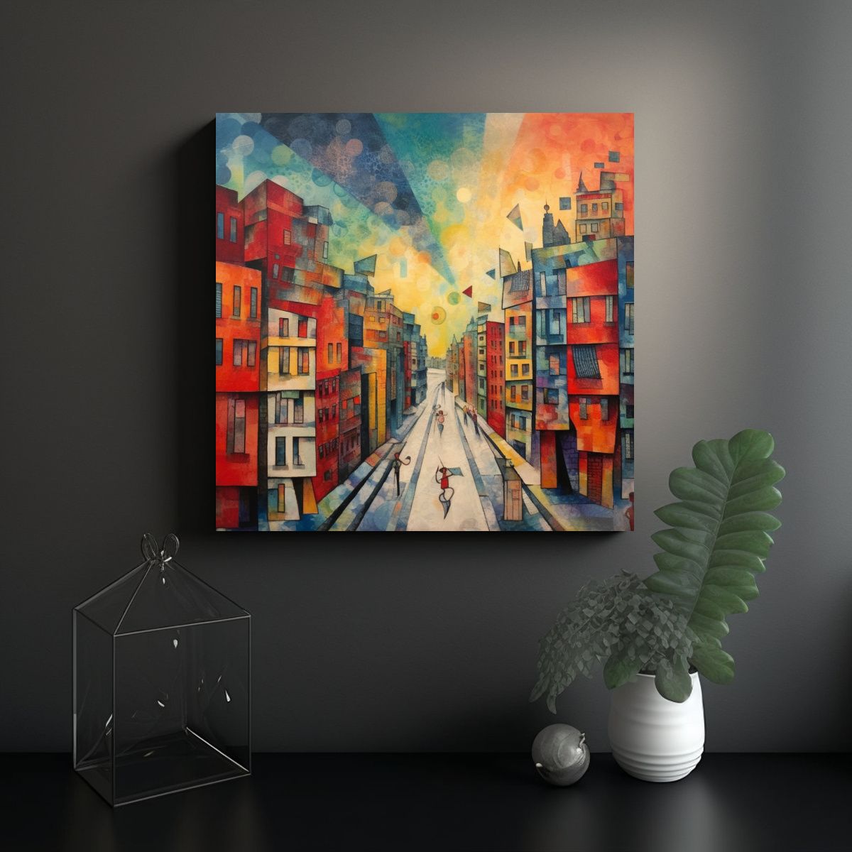 GENERICO - Cuadro Lienzo Forma Minimalista Paisaje Urbano Al 60x60 Cm