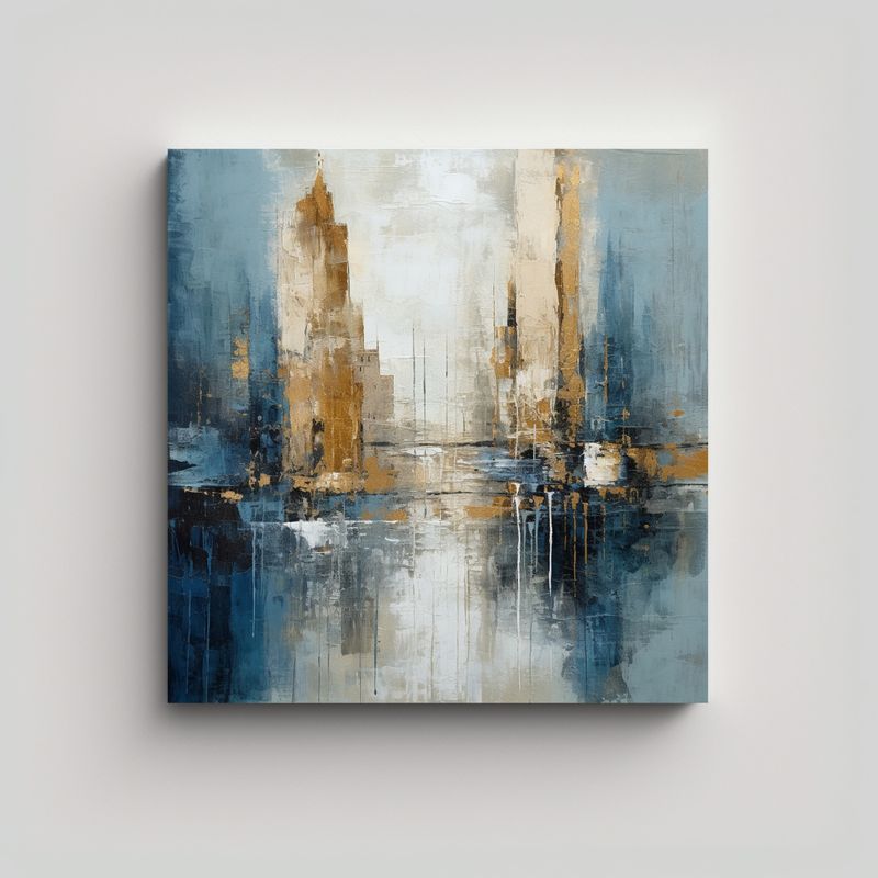 GENERICO - Pintura Llamativa En Azul, Oro Y Blanco Con 80x80 Cm