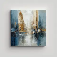 GENERICO - Pintura Llamativa En Azul, Oro Y Blanco Con 80x80 Cm