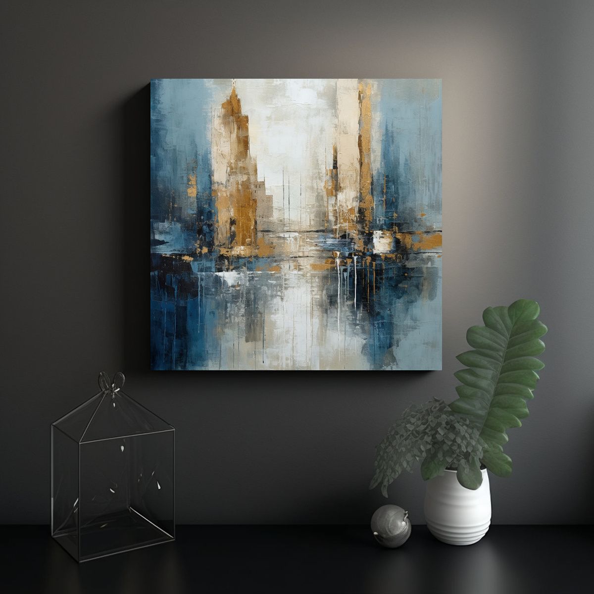 GENERICO - Pintura Llamativa En Azul, Oro Y Blanco Con 70x70 Cm