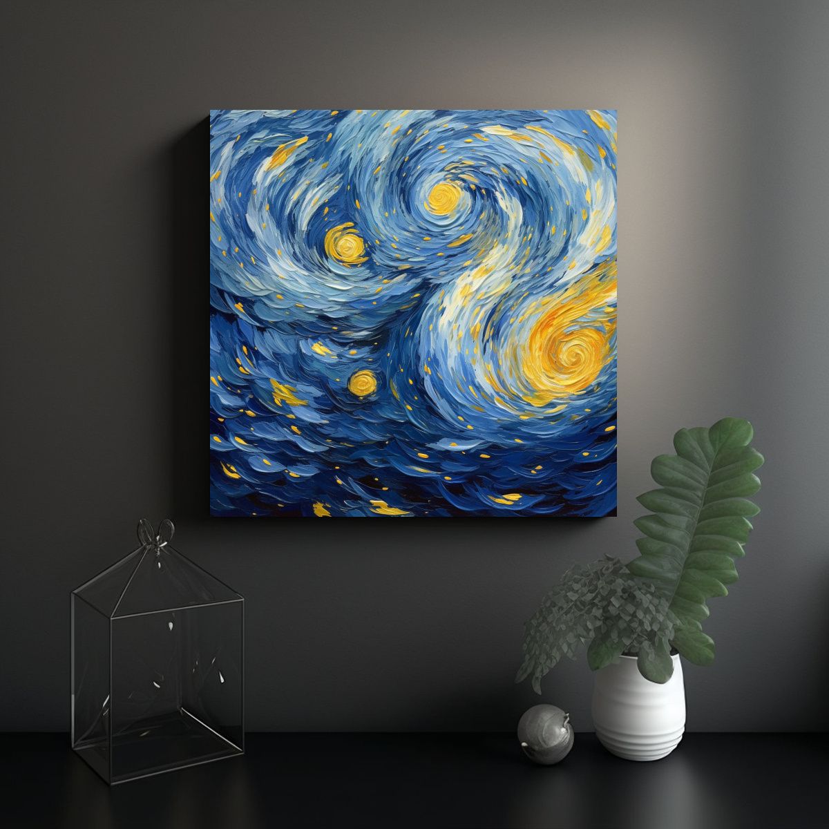 GENERICO - Cuadro Abstracto Con Nubes Giratorias Del Artista 90x90 Cm