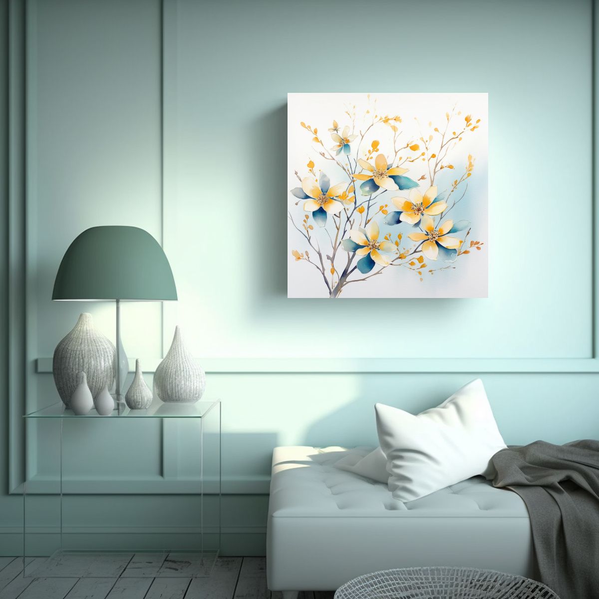 GENERICO - Cuadro Decorativo Ramas De Flores De Cornejo En 50x50 Cm.