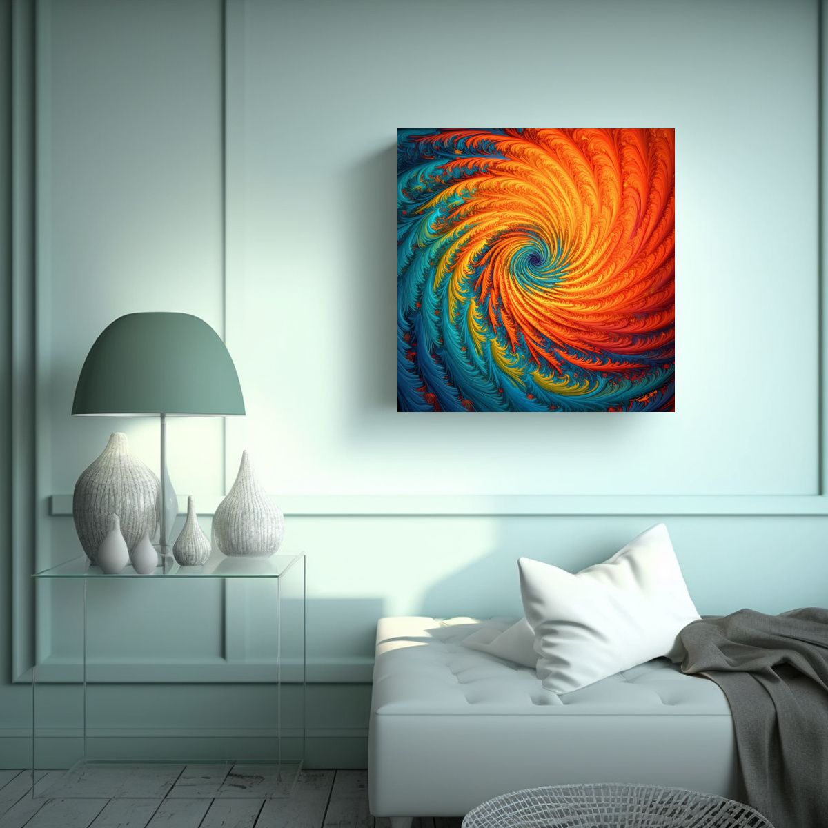 GENERICO - Cuadro Madera Fractal Estilo Puntillismo Círculos 80x80 Cm.