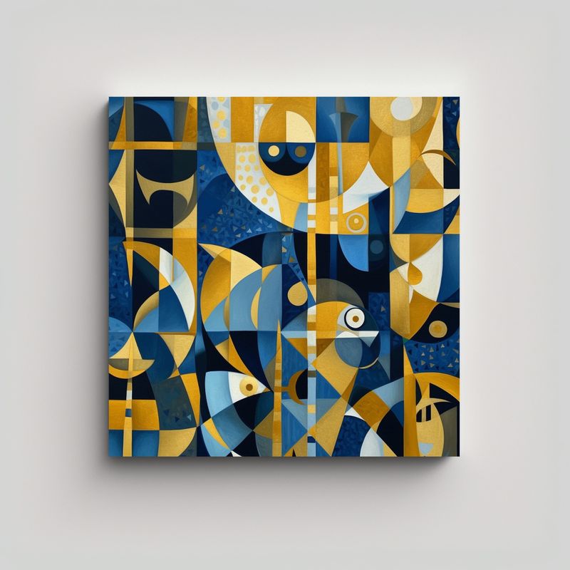 GENERICO - Pintura Geométrica Azul Y Dorada Para 50x50 Cm
