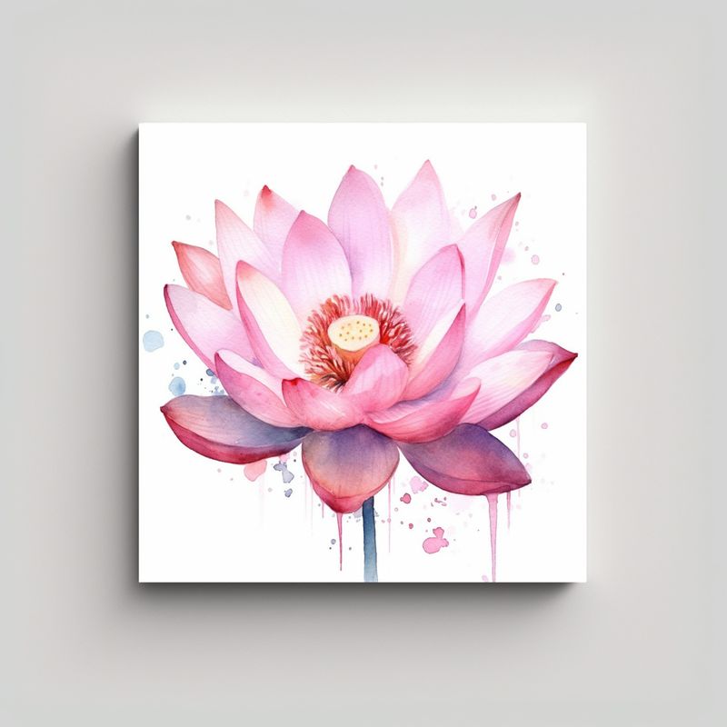 GENERICO - Ilustración De Loto Rosa En Acuarela: Cuadro 30x30 Cm