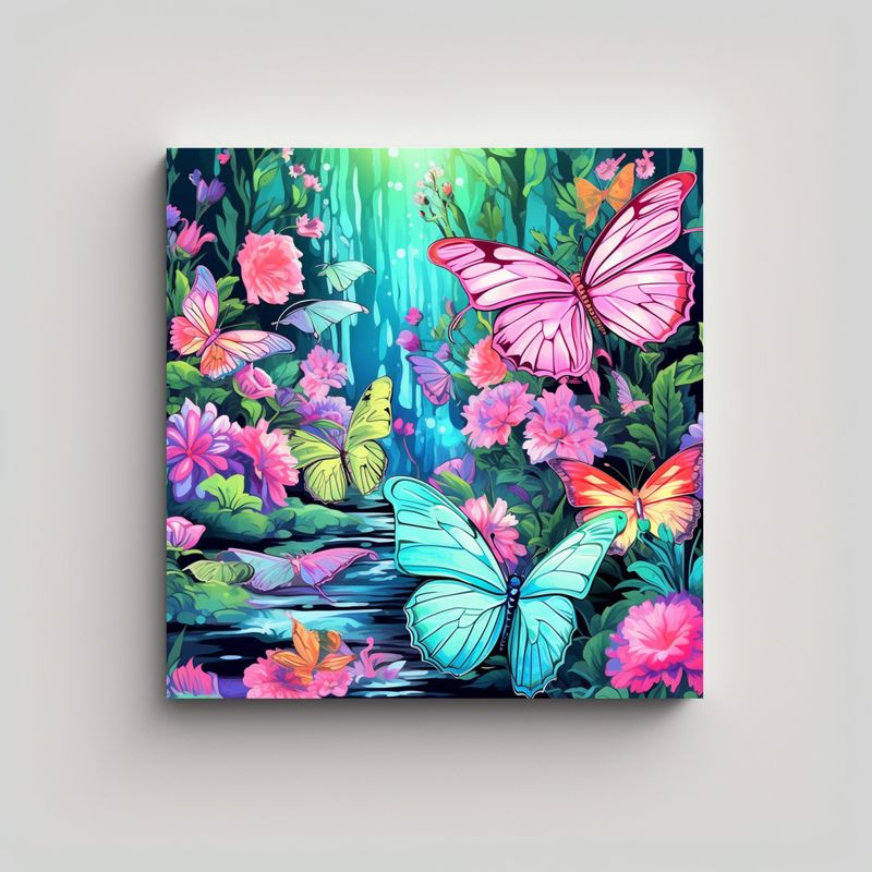 GENERICO - Cuadros Decorativos Con Mariposas Azules, Rosas Y 50x50 Cm