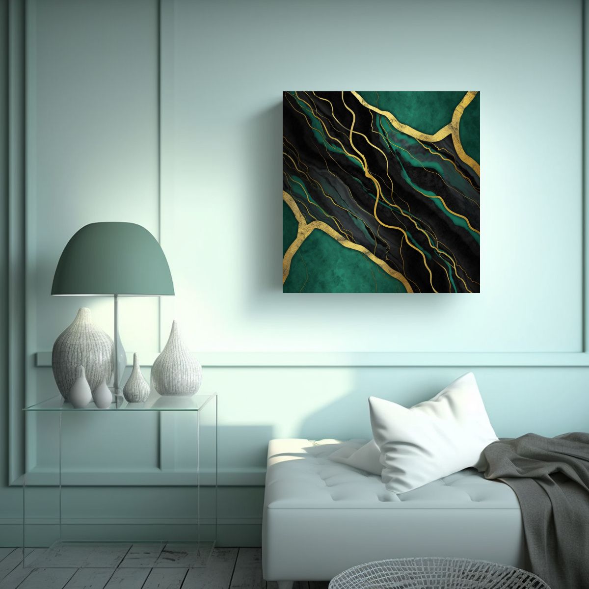 GENERICO - Pintura Decorativa De Mármol Con Líneas Doradas 50x50 Cm