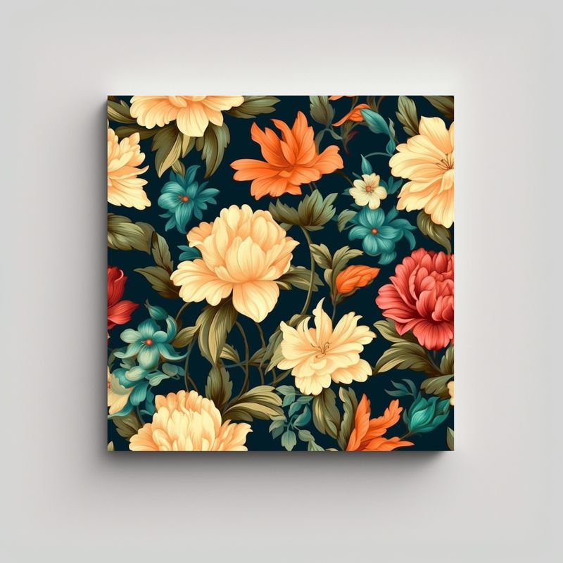 GENERICO - Ilustración Vintage De Flores Y Abstracción En 70x70 Cm