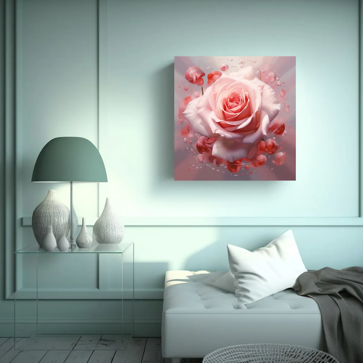 GENERICO - Cuadro Moderno De Rosa Rosa Con Corazones En Alta 80x80 Cm